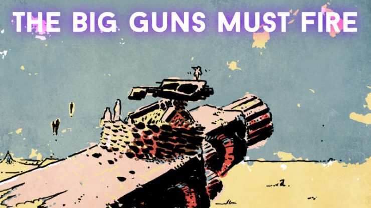 Надпись на картинке: Большие пушки должны стрелять. Надпись под картинкой не переводится без потери игры слов: Fire the anti-canons!