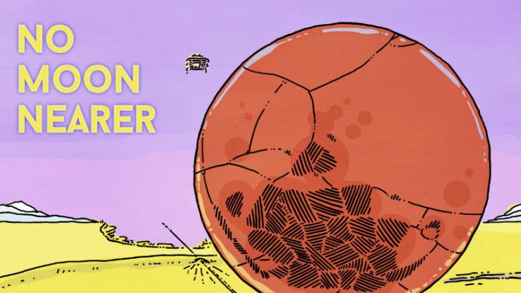 Надпись на картинке: Нет Луны ближе. Надпись под картинкой: Вот, бонусный снимок Ближней Луны. Только для тебя. Ура! Спасибо за чтение! 🙂